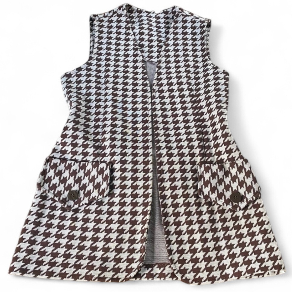 Vintage Mod 60s Houndstooth Open Front Polyester … - image 1